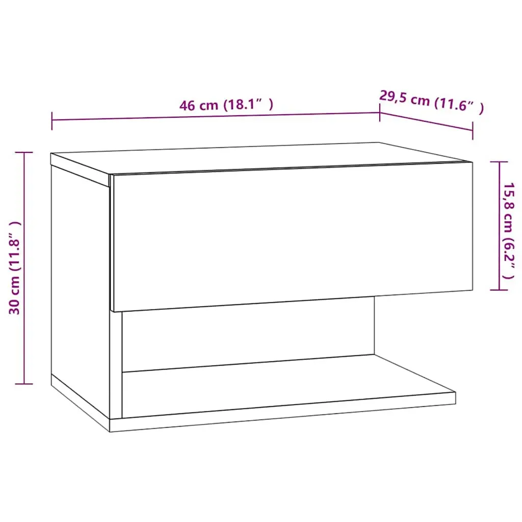 Wall-mounted Bedside Cabinets 2 pcs Grey Floating Storage Shelves Unit
