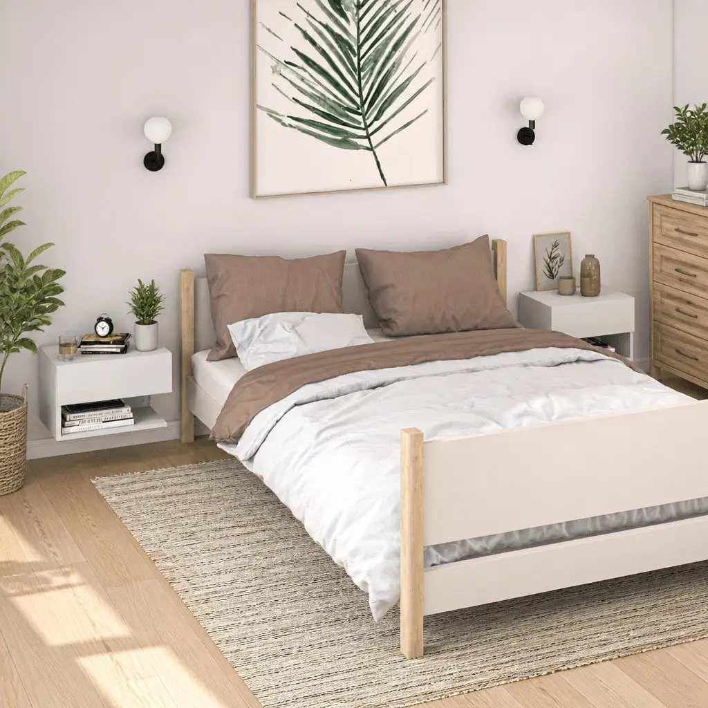 Wall-mounted Bedside Cabinets High Gloss White 2 Piece Engineered Wood