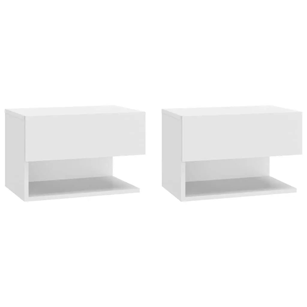Wall-mounted Bedside Cabinets High Gloss White 2 Piece Engineered Wood
