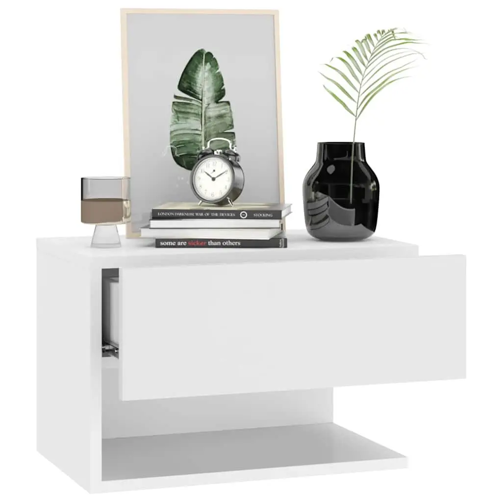Wall-mounted Bedside Cabinets High Gloss White 2 Piece Engineered Wood