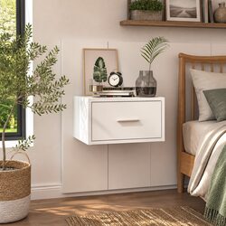White Floating Bedside Cabinet with Drawer Storage