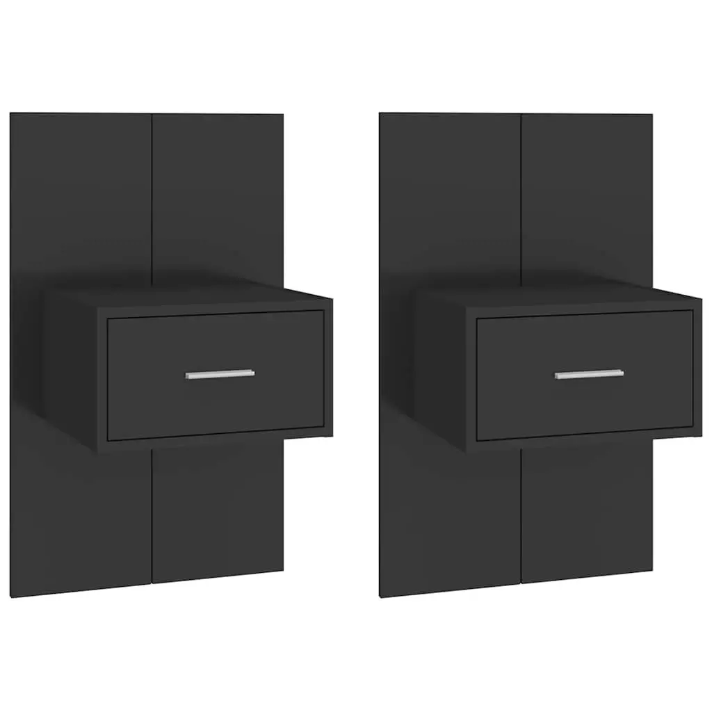 Wall-mounted Bedside Cabinets 2 pcs Black Floating Storage Drawer Bedroom
