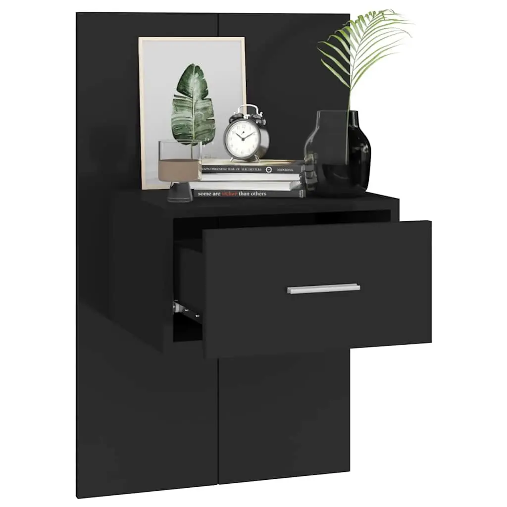 Wall-mounted Bedside Cabinets 2 pcs Black Floating Storage Drawer Bedroom