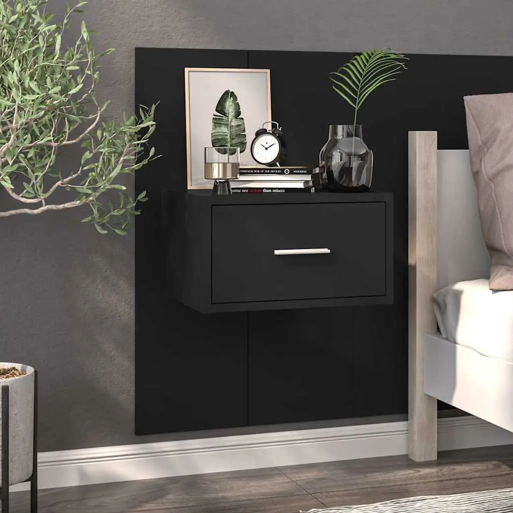 Wall-mounted Bedside Cabinets 2 pcs Black Floating Storage Drawer Bedroom