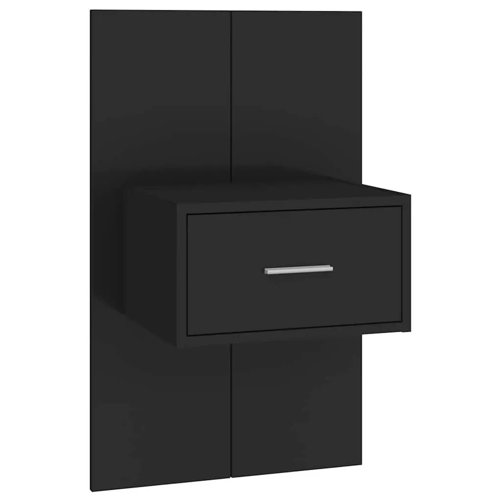 Wall-mounted Bedside Cabinets 2 pcs Black Floating Storage Drawer Bedroom