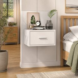 High Gloss White Wall-mounted Bedside Cabinet