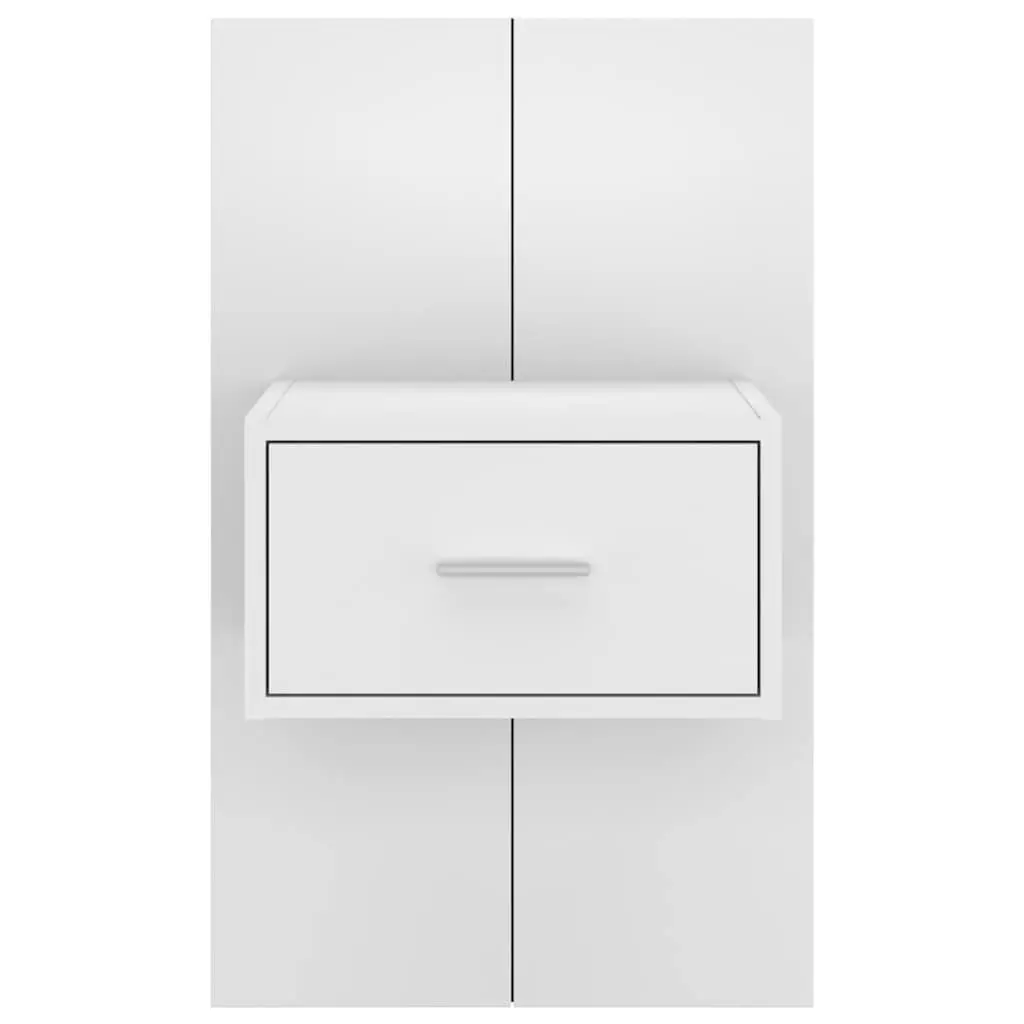 Wall-mounted Bedside Cabinet High Gloss White Engineered Wood Floating Storage Unit