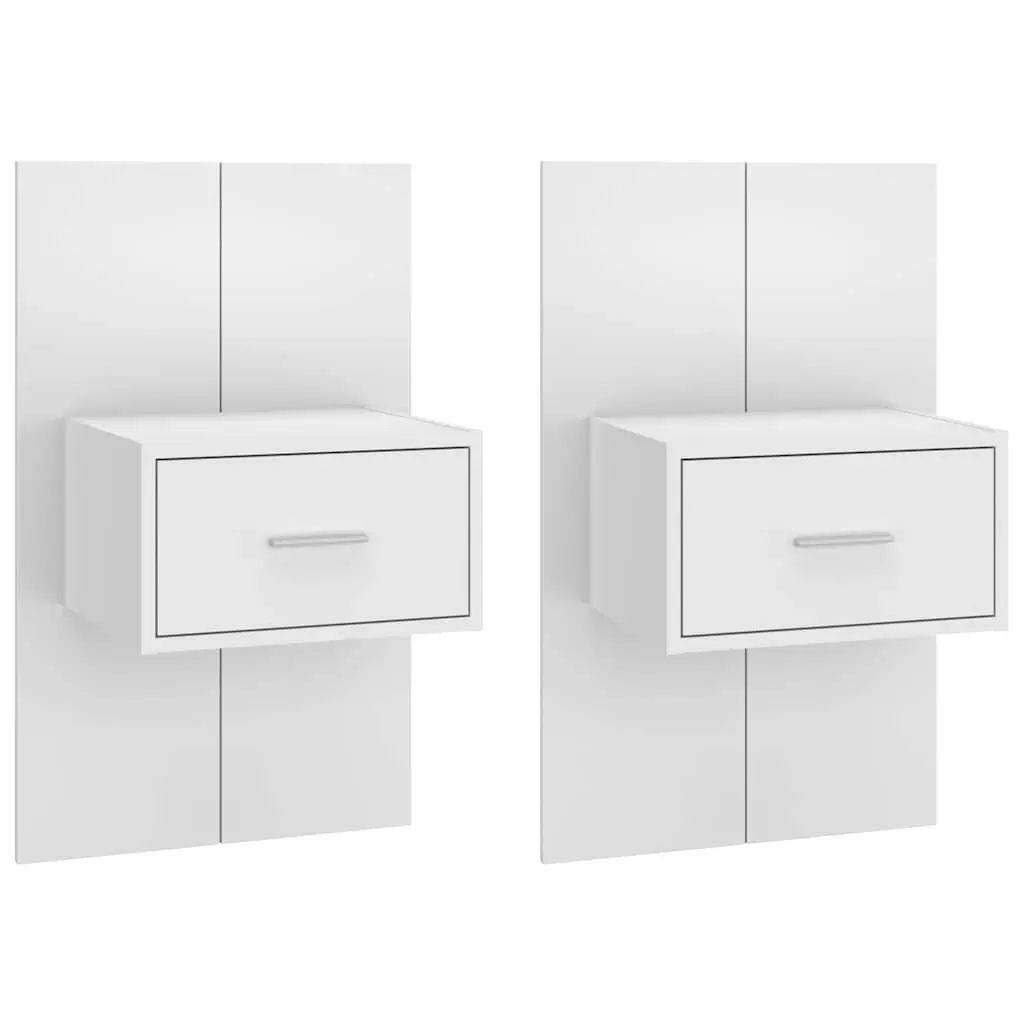 Wall-mounted Bedside Cabinets High Gloss White 2 pcs Engineered Wood Storage Drawers