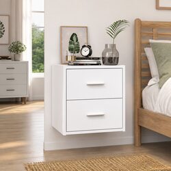 Floating White Bedside Cabinet with Storage Drawer