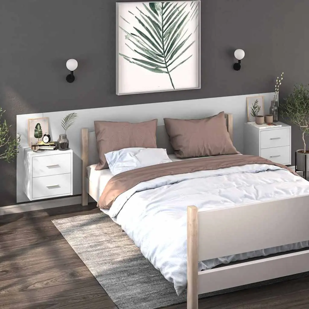 Floating Bedside Cabinet High Gloss White Wall-Mounted Storage Drawer Unit