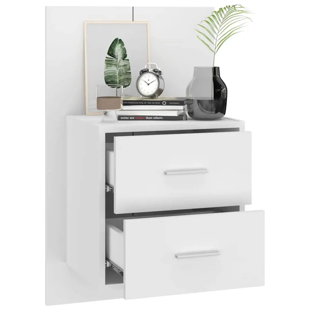 High Gloss White Wall-mounted Bedside Cabinets