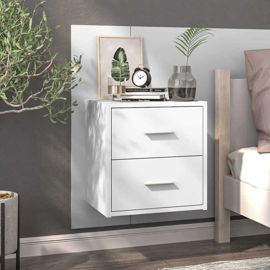 High Gloss White Wall-mounted Bedside Cabinets