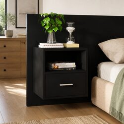 Black Floating Bedside Table with Storage Drawer