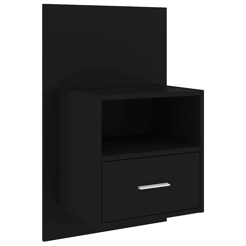 Wall-mounted Bedside Cabinet Black Floating Bedside Table Engineered Wood