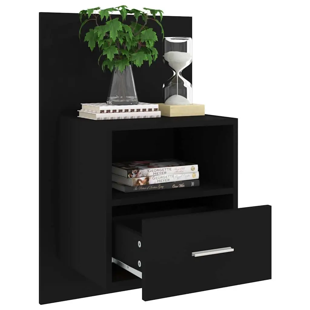 Wall-mounted Bedside Cabinet Black Floating Bedside Table Engineered Wood