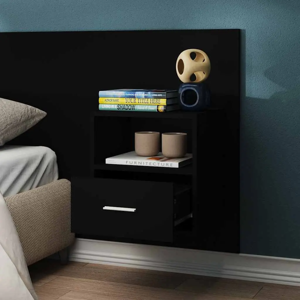 Wall-mounted Bedside Cabinet Black Floating Bedside Table Engineered Wood