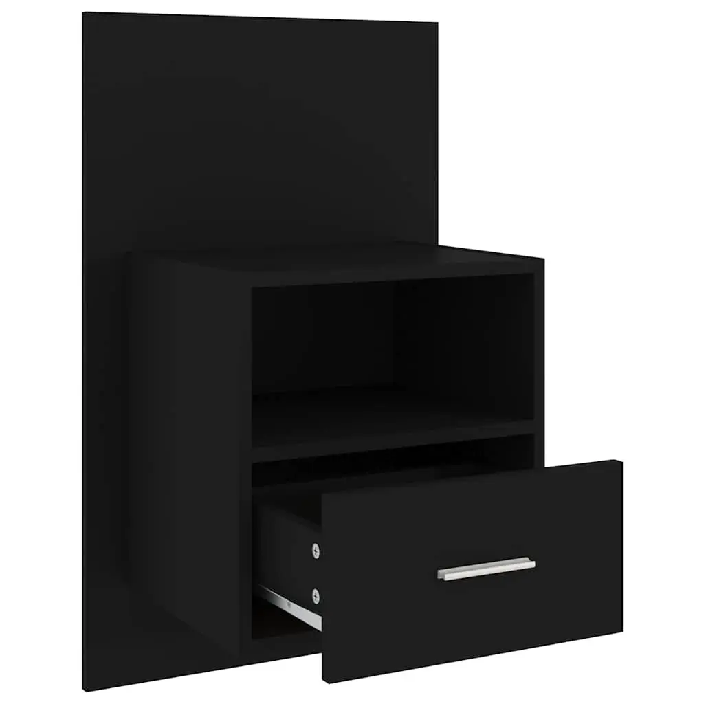 Wall-mounted Bedside Cabinet Black Floating Bedside Table Engineered Wood