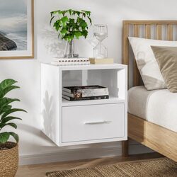High Gloss White Floating Bedside Cabinet with Drawer