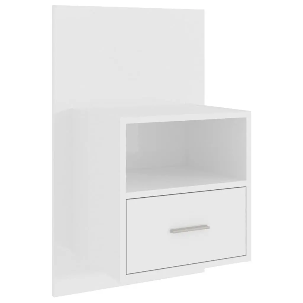 Wall-mounted Bedside Cabinet Storage Unit White High Gloss Engineered Wood