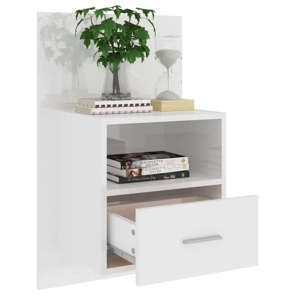 Wall-mounted Bedside Cabinet Storage Unit White High Gloss Engineered Wood