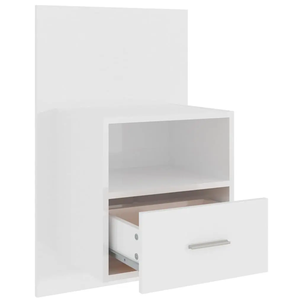 Wall-mounted Bedside Cabinet Storage Unit White High Gloss Engineered Wood