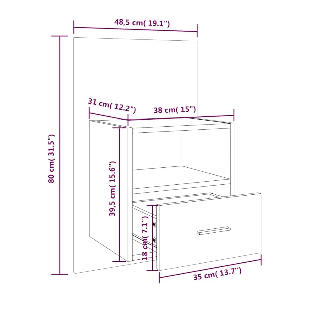 Wall-mounted Bedside Cabinet Storage Unit White High Gloss Engineered Wood