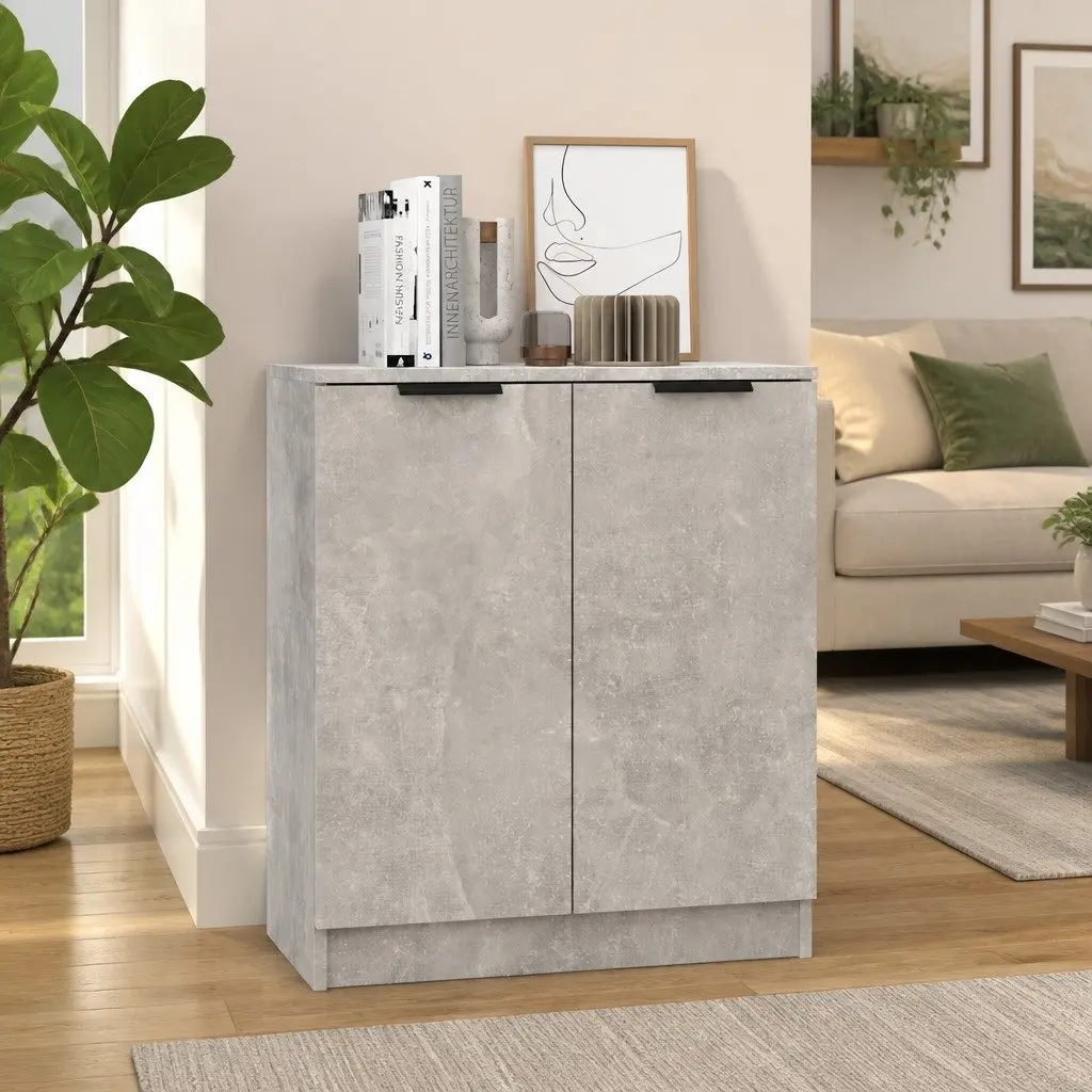 Grey Sideboard Storage Cabinet Engineered Wood Living Room Buffet Display Unit