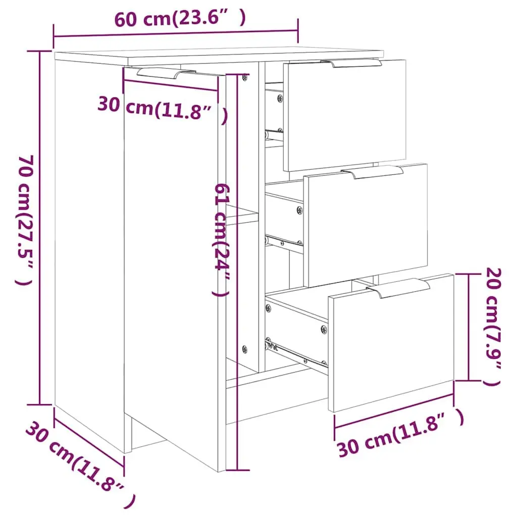 White Engineered Wood Sideboard Cabinet 60x30x70 cm