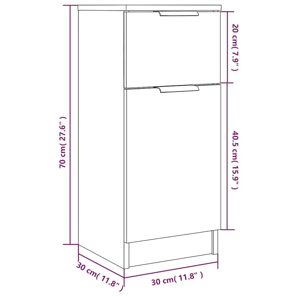 White Sideboard Cabinet 30x30x70cm Storage Unit 2 Compartments Drawer