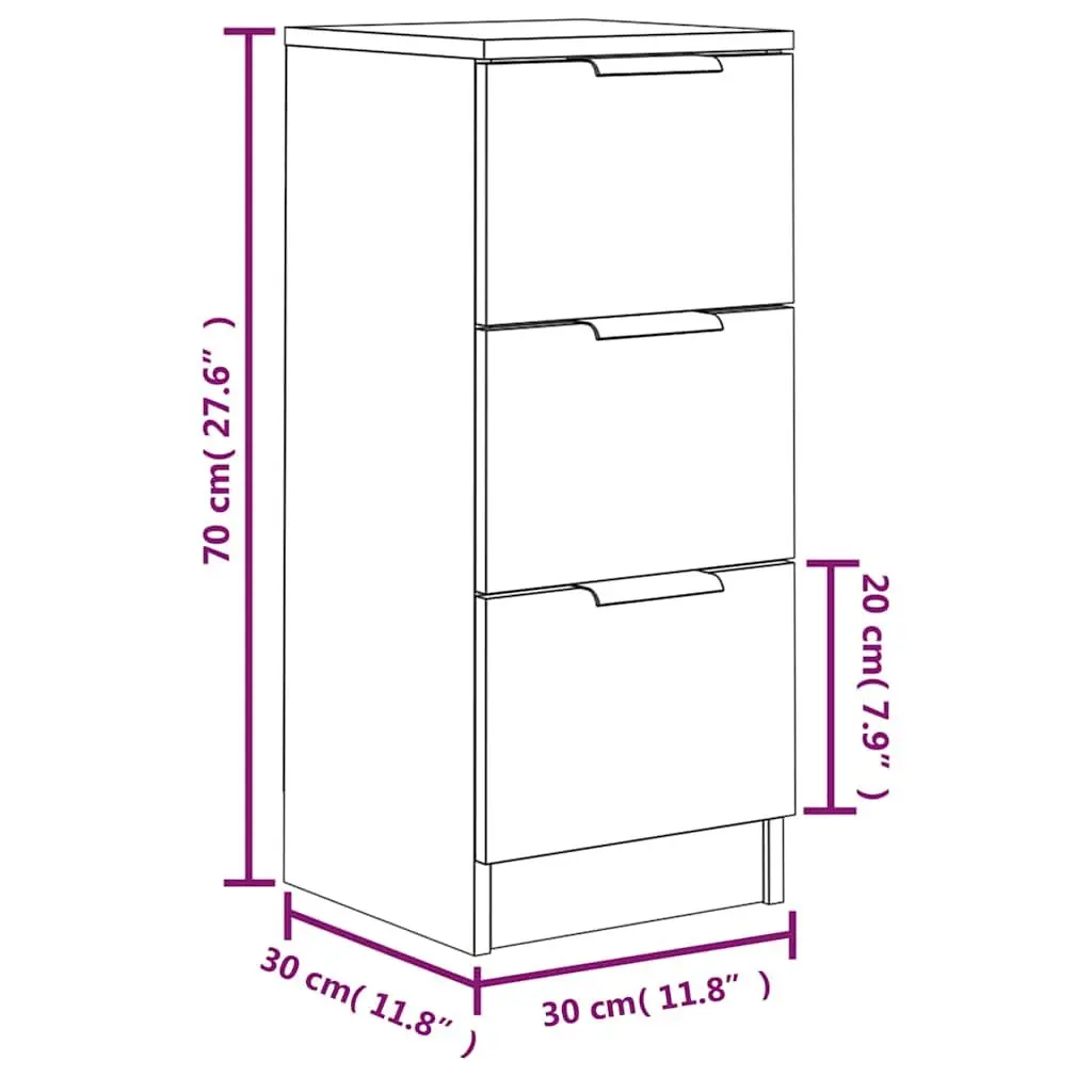White Sideboard with 3 Drawers 30x30x70 cm