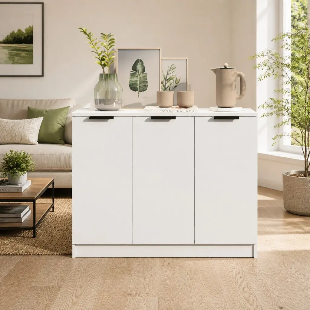 White Sideboard 90.5x30x70 cm Storage Cabinet