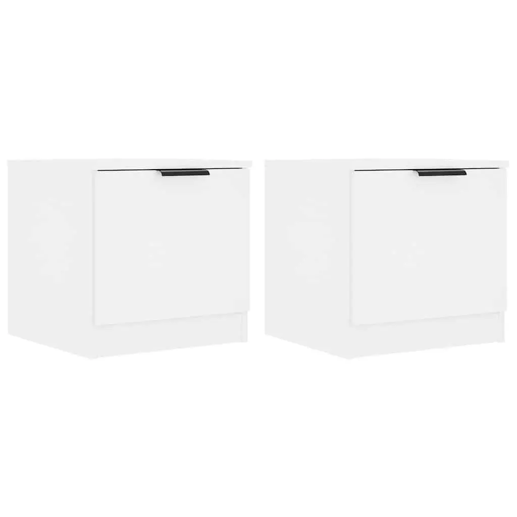 Bedside Cabinet White 40x39x40cm Engineered Wood Nightstand Storage Organiser Bedroom Furniture 2 Piece
