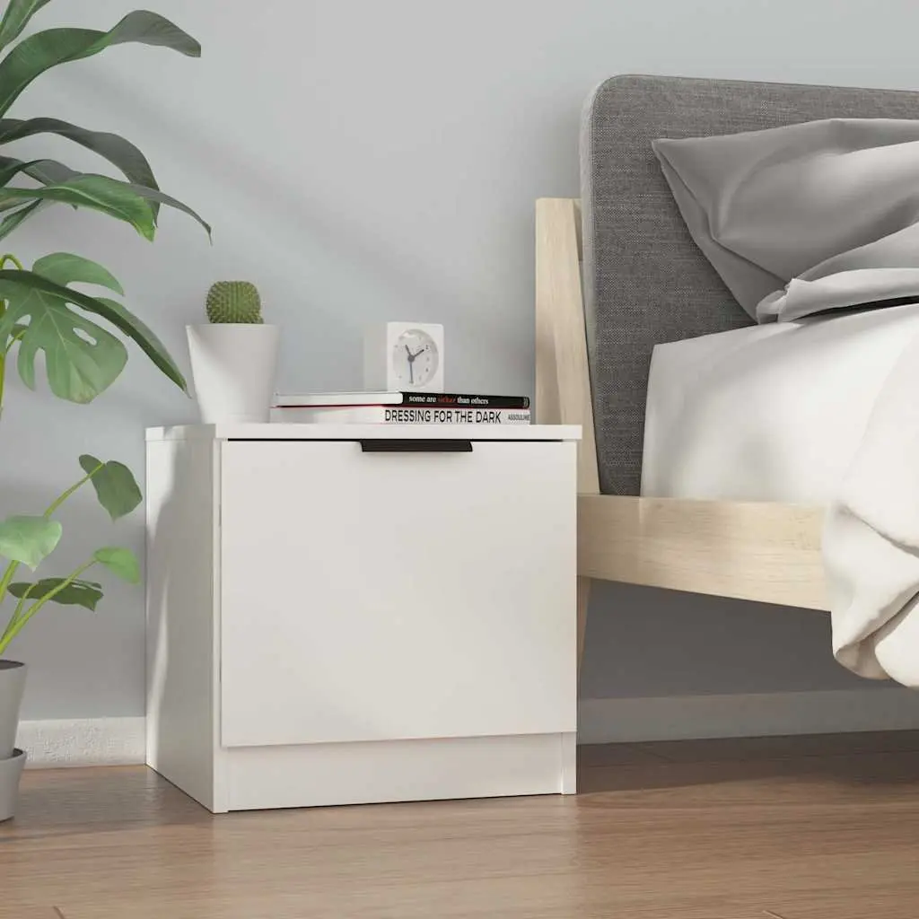Bedside Cabinet White 40x39x40cm Engineered Wood Nightstand Storage Organiser Bedroom Furniture 2 Piece