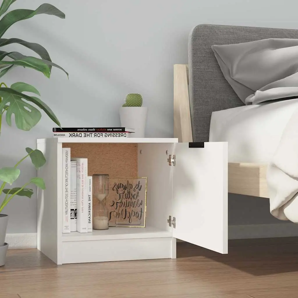 Bedside Cabinet White 40x39x40cm Engineered Wood Nightstand Storage Organiser Bedroom Furniture 2 Piece