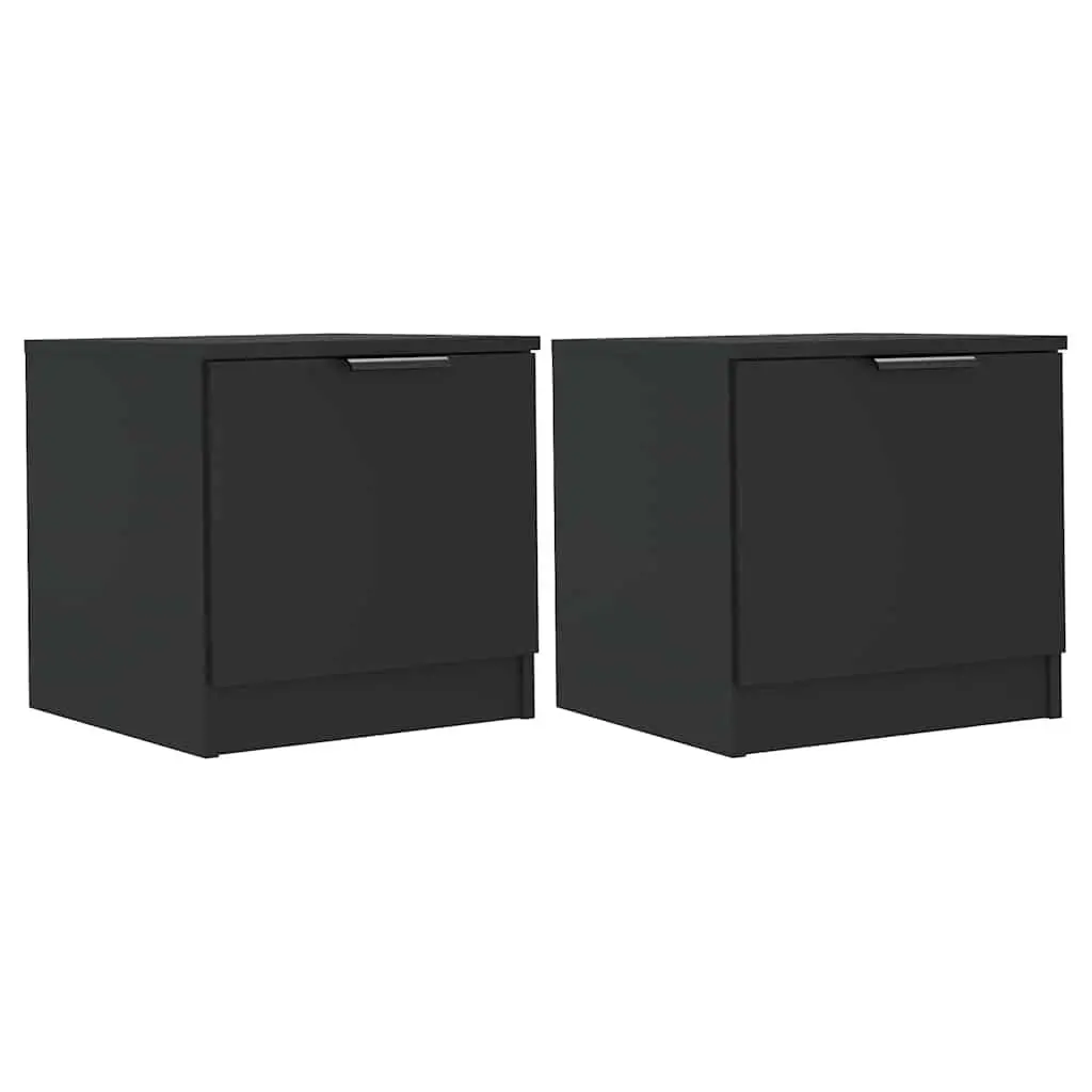 Bedside Cabinets Black 40x39x40 cm Engineered Wood Nightstand Storage End Table 2 Piece