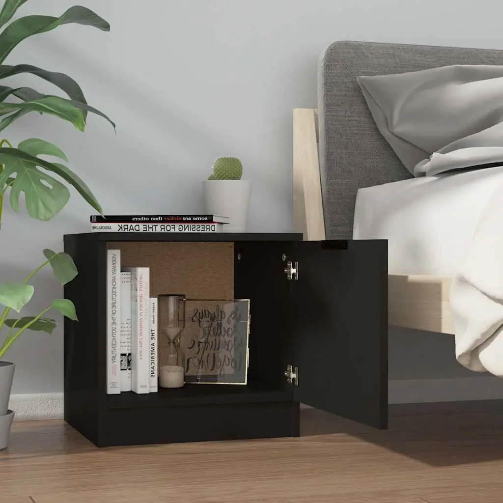 Bedside Cabinets Black 40x39x40 cm Engineered Wood Nightstand Storage End Table 2 Piece