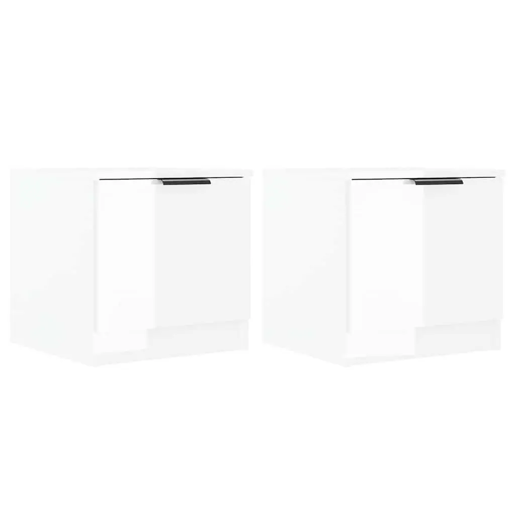 Bedside Cabinets White Nightstand Storage End Table Set 2 Piece Engineered Wood