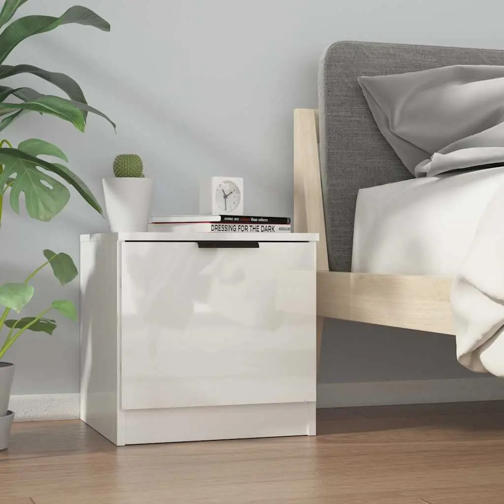 Bedside Cabinets White Nightstand Storage End Table Set 2 Piece Engineered Wood