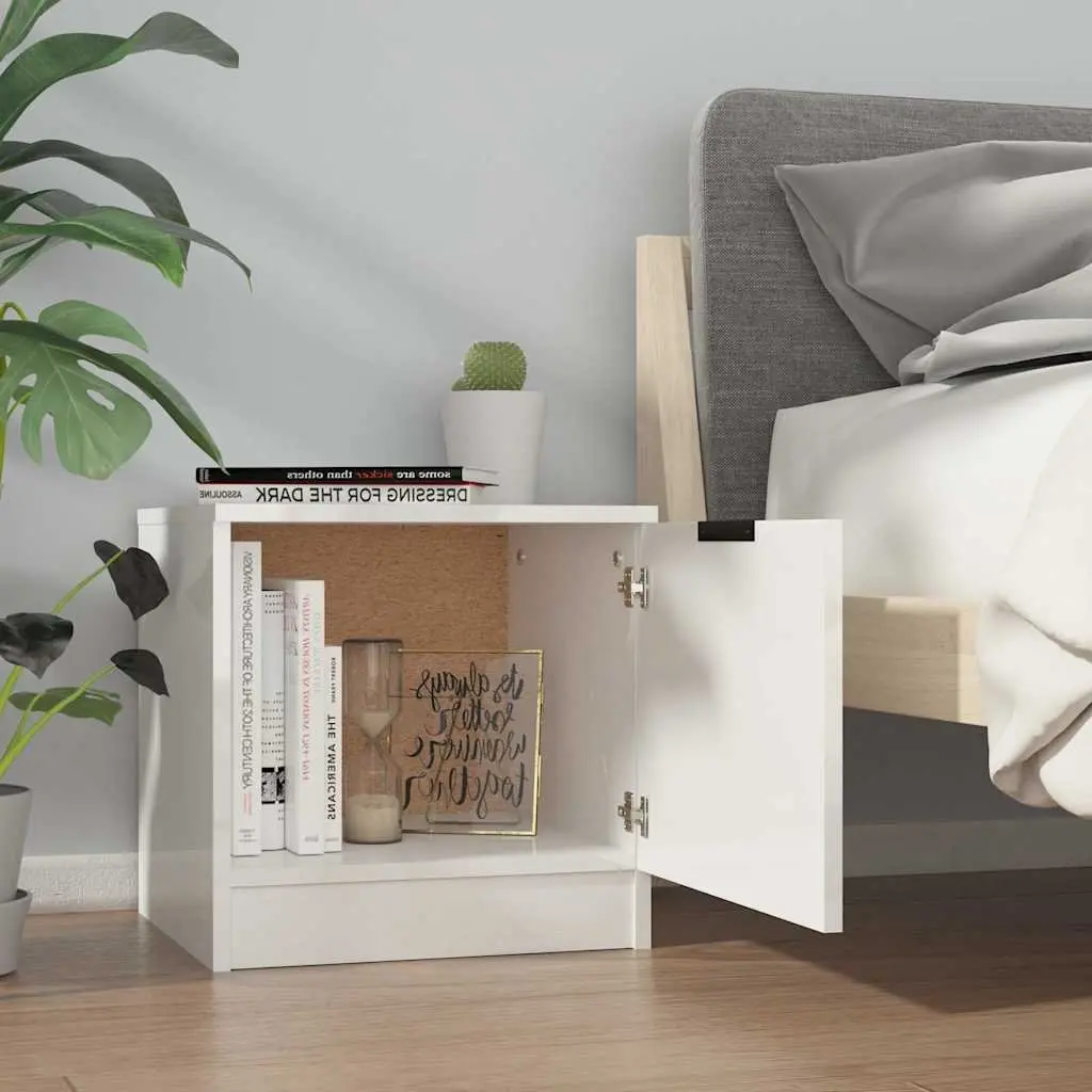 Bedside Cabinets White Nightstand Storage End Table Set 2 Piece Engineered Wood