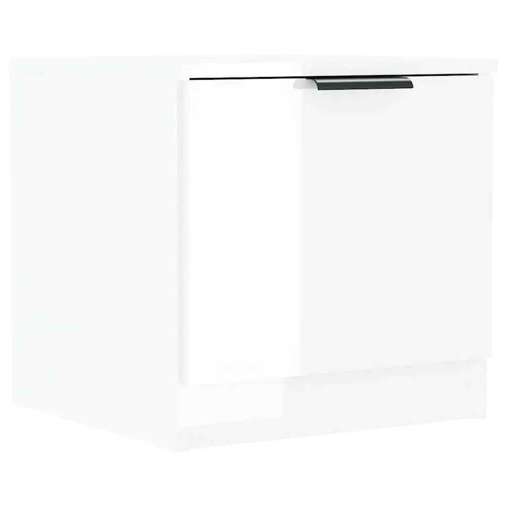 Bedside Cabinets White Nightstand Storage End Table Set 2 Piece Engineered Wood