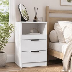 Elegant White Engineered Wood Bedside Cabinet with Storage