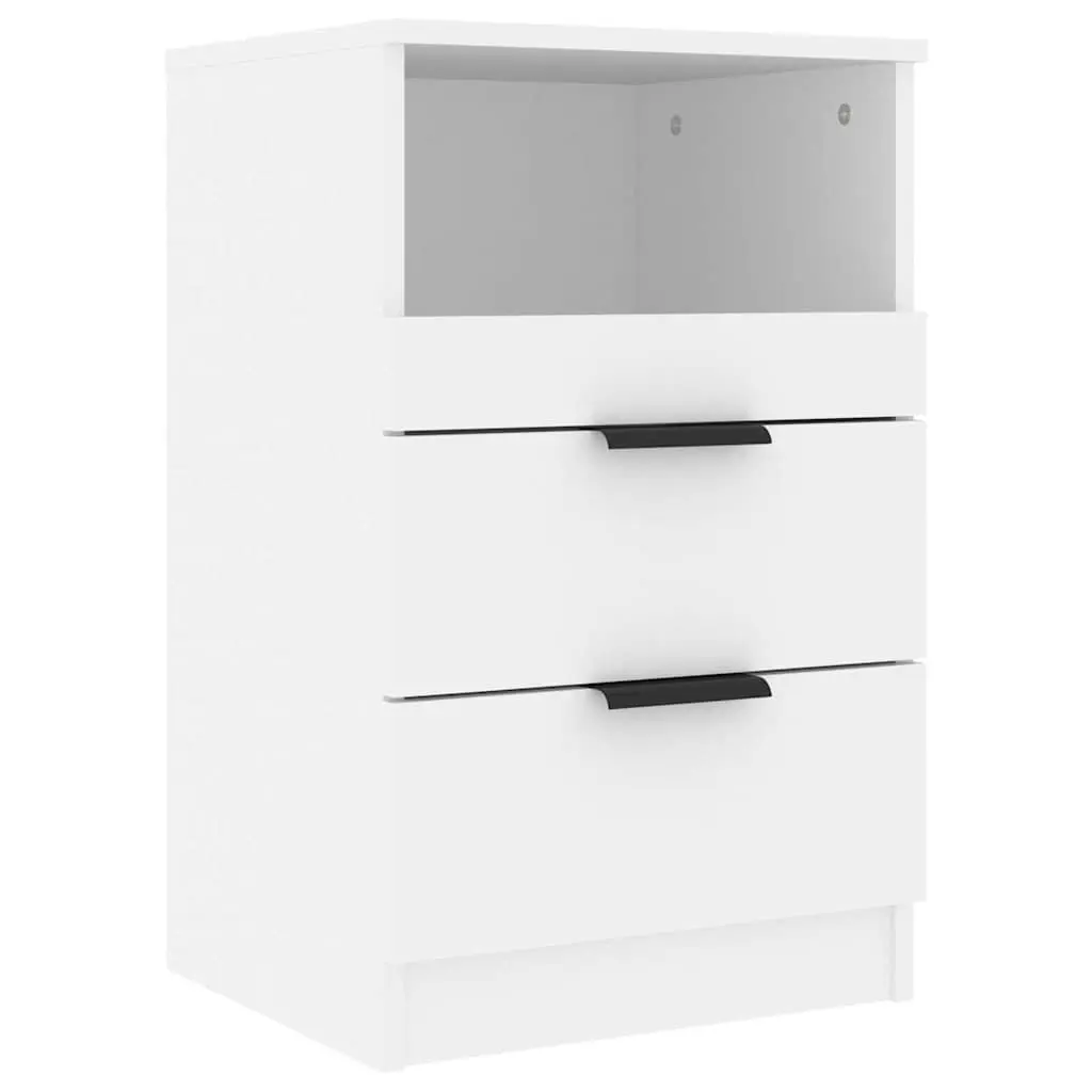 Nightstand White Engineered Wood 2 Drawer 1 Compartment Bedside Cabinet