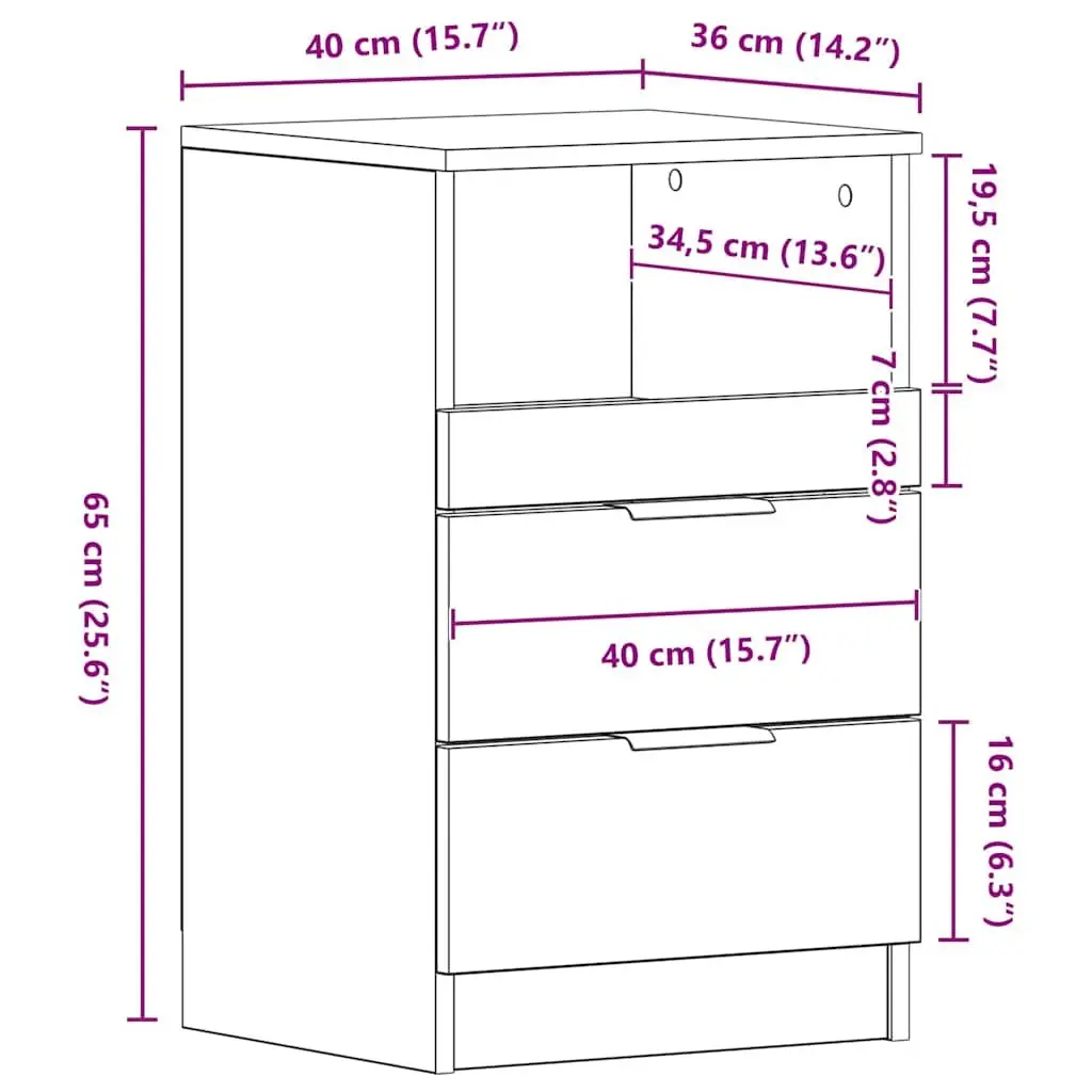 Nightstand White Engineered Wood 2 Drawer 1 Compartment Bedside Cabinet