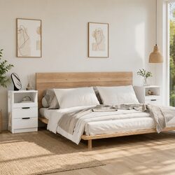 Elegant White Engineered Wood Nightstand Set of 2