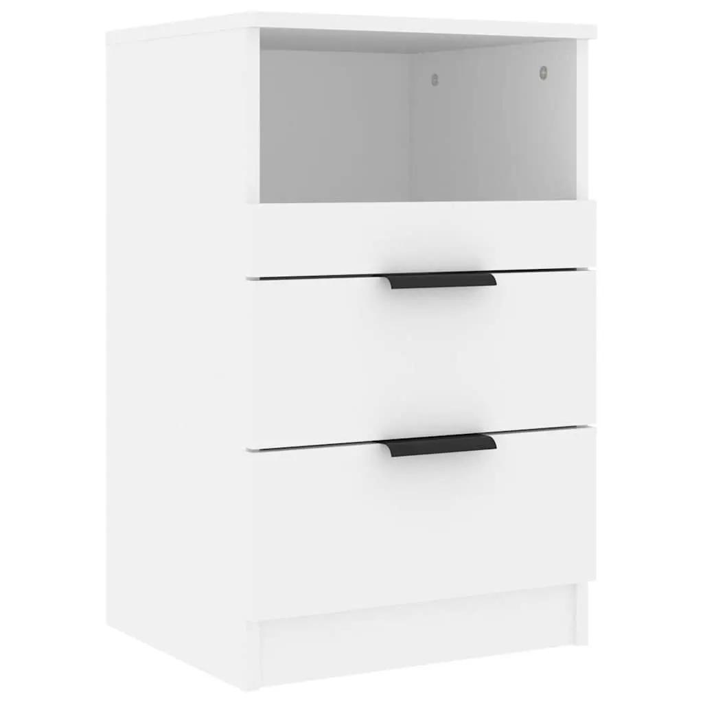 Bedside Cabinets White 2 Piece Engineered Wood Nightstand with Drawers Storage