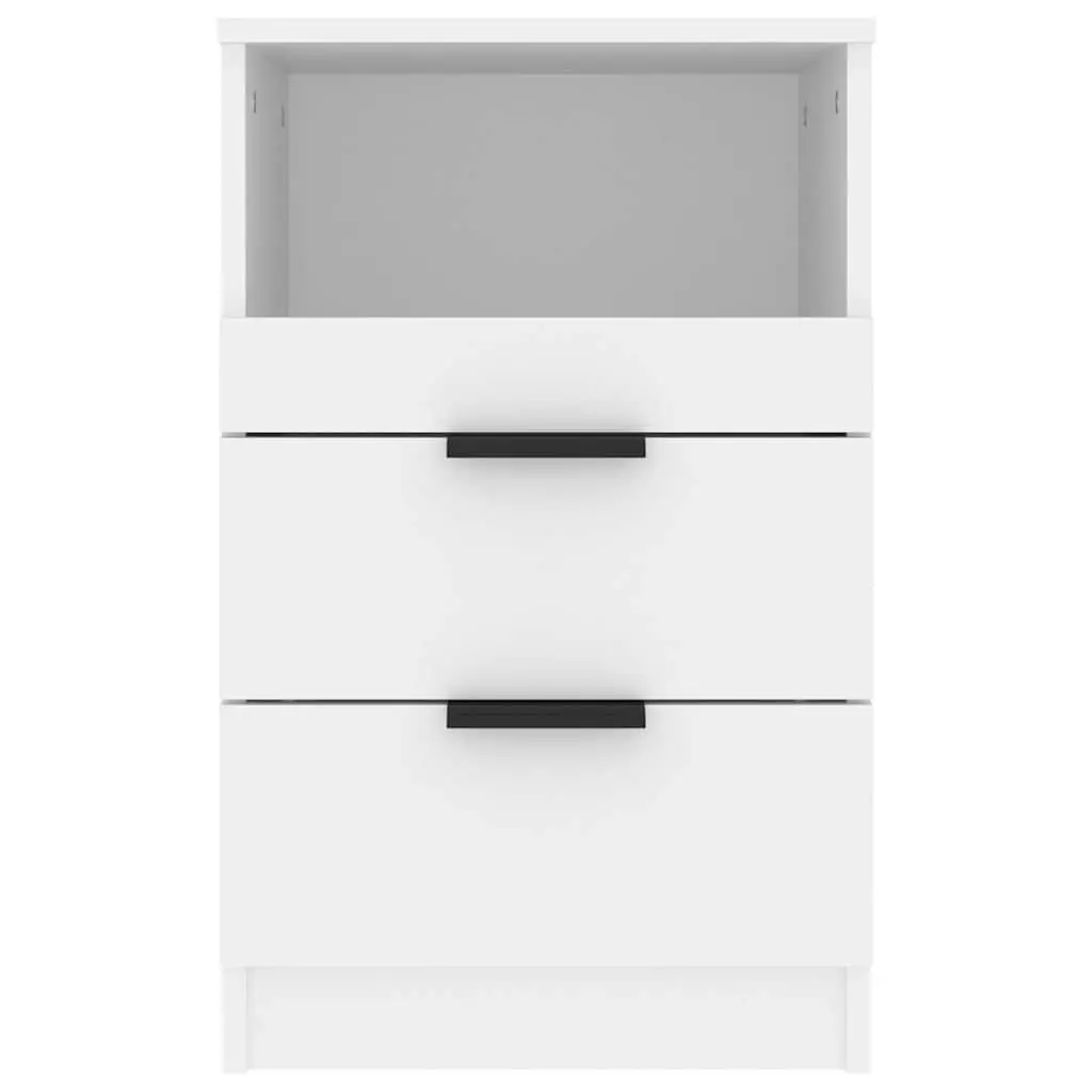 Bedside Cabinets White 2 Piece Engineered Wood Nightstand with Drawers Storage