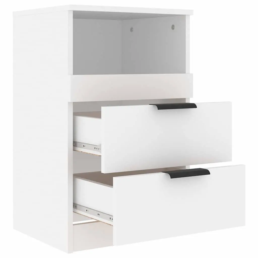 Bedside Cabinets White 2 Piece Engineered Wood Nightstand with Drawers Storage