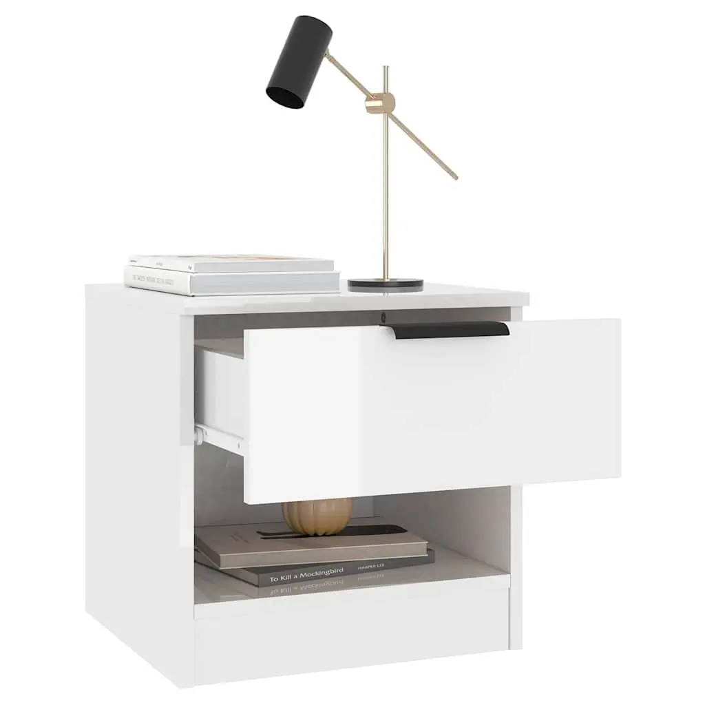 Bedside Cabinets 2 pcs High Gloss White Engineered Wood Nightstands Storage