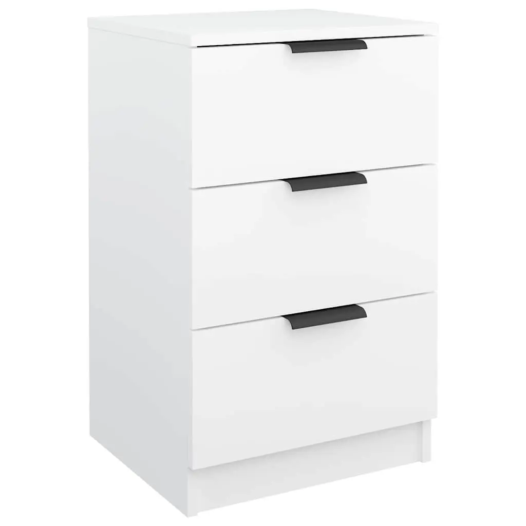 Bedside Cabinet White Engineered Wood 40x36x65cm Storage Nightstand with 3 Drawers