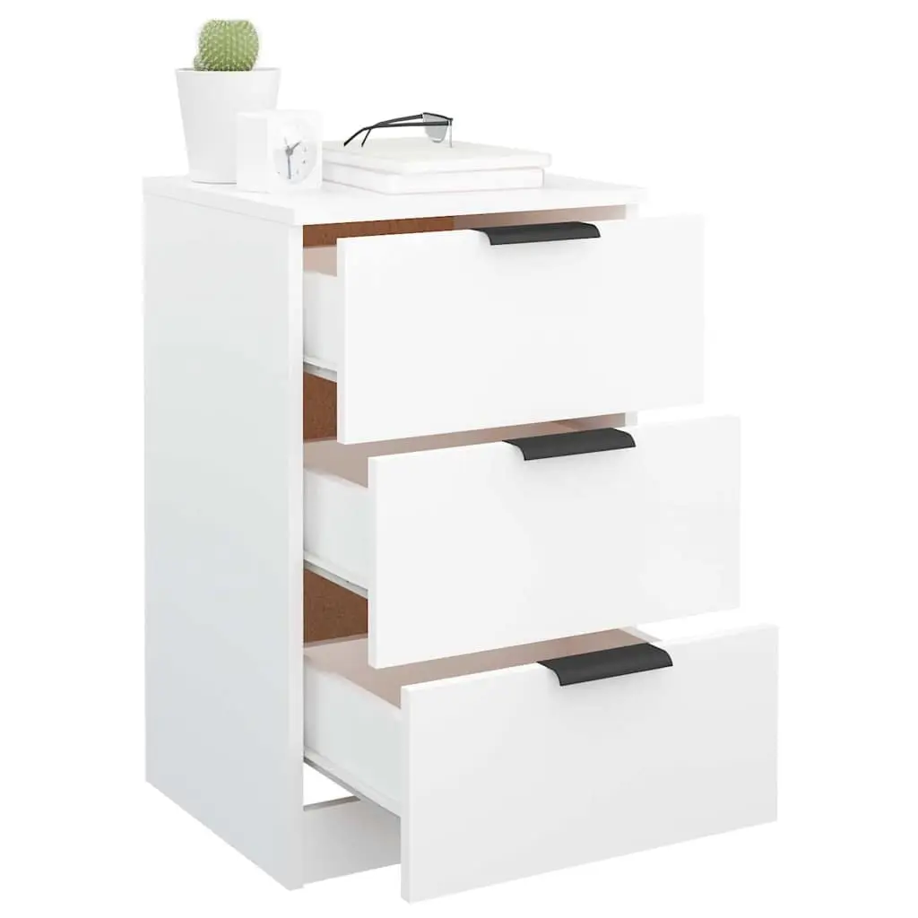 Bedside Cabinet White Engineered Wood 40x36x65cm Storage Nightstand with 3 Drawers